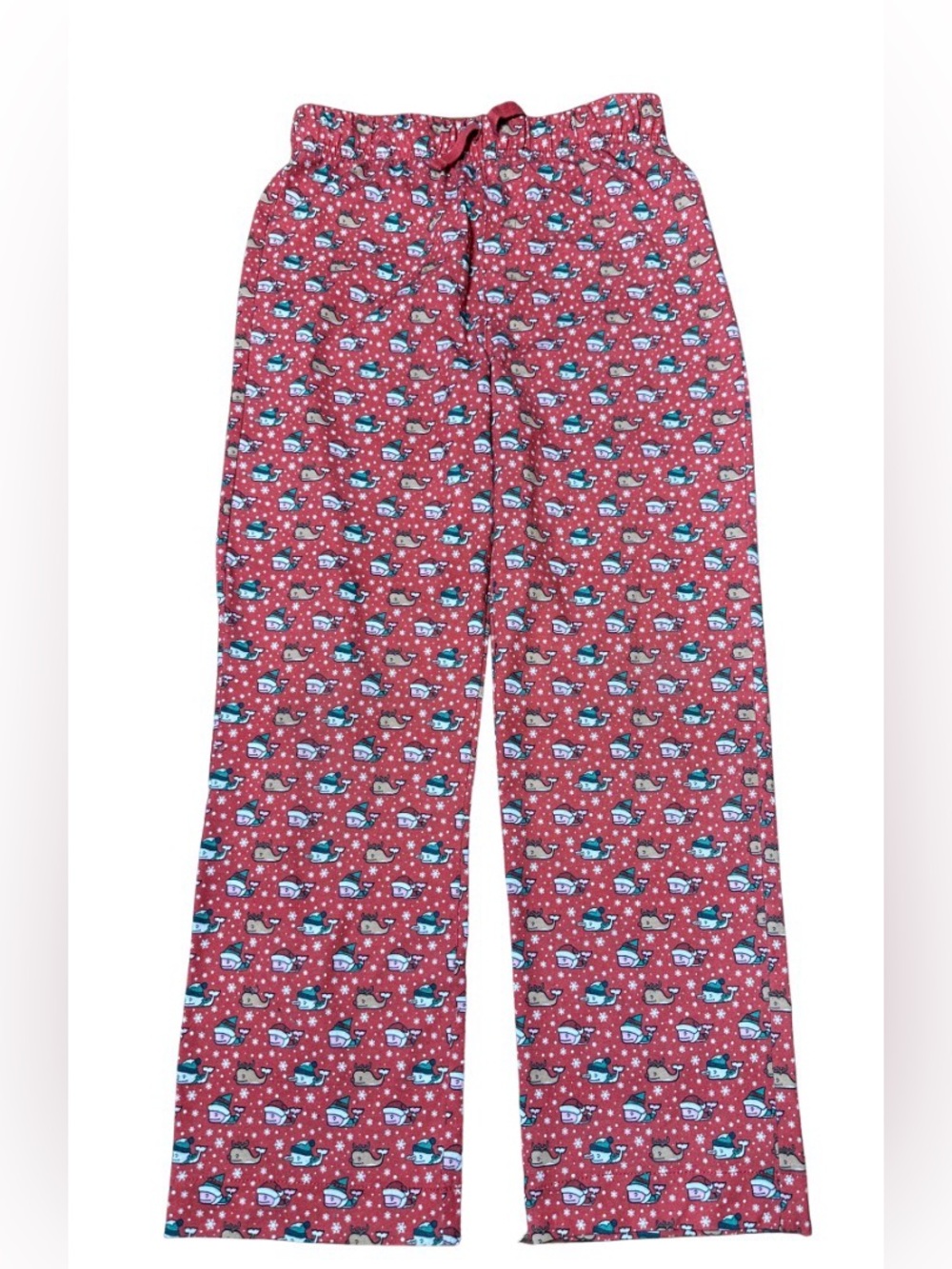 Vineyard Vines Kids Red Christmas Whale Lounge Pants Drawstring Size S (8-10)